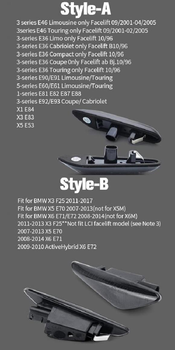 2ピース LED ターンシグナルランプ サイド マーカー フロー ライト 適用: E60 E81 E82 E92 E93 X1 スタイル A・スタイル B AL-MM-8567 AL