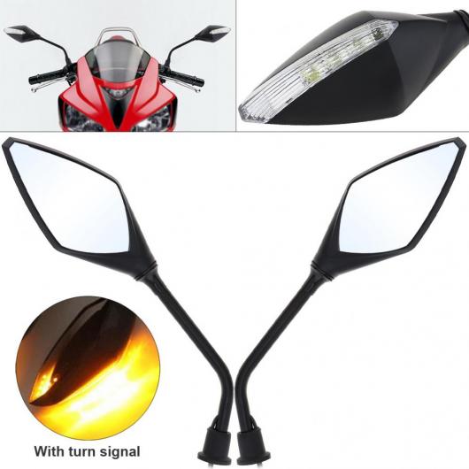 2ピース 9-18V 2.52W ブラック オートバイ LED ウィンカー バックミラー ミラー ユニバーサル ブラック スポーツ バイク ミラー AL-RR-7642 AL