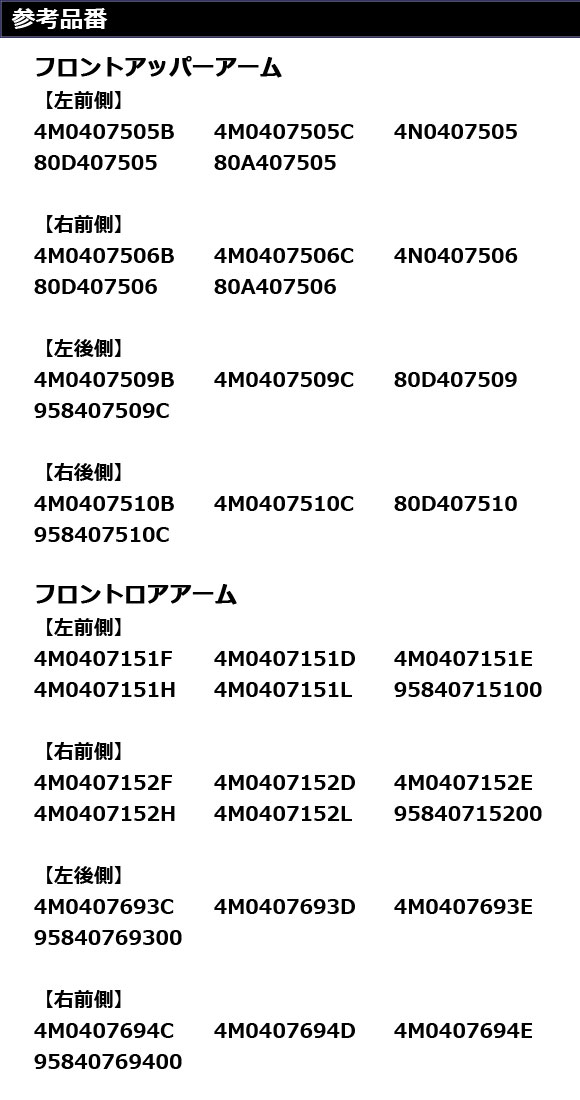 コントロールアームセット アウディ Q7 4M 2016年〜 フロント用 入数：1セット(8個) AP-4T3692_2