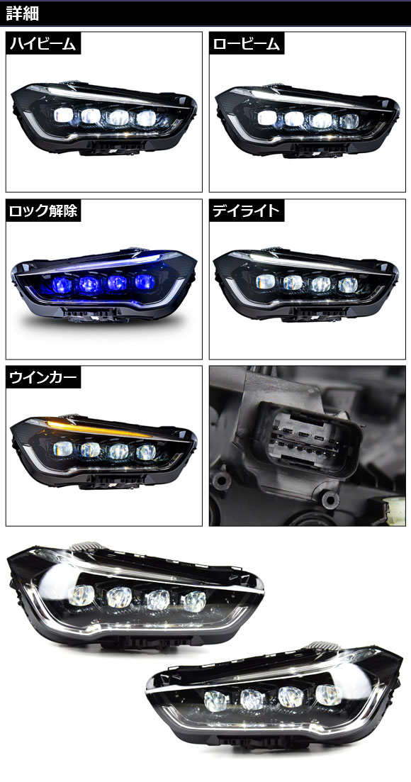 LEDヘッドライト BMW X1 F48 前期 ハロゲン仕様車用 2015年11月〜2019年09月 左ハンドル用 入数：1セット(左右) AP-LL604の画像