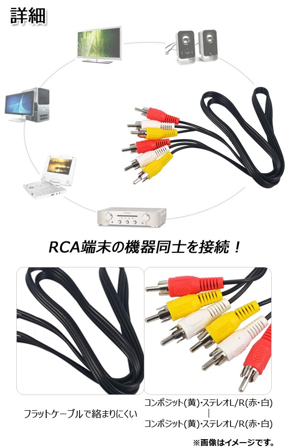 AP RCA接続ケーブル コンポジット・ステレオL/R(オス) 赤・白・黄色 AP-TH286｜apagency03｜02