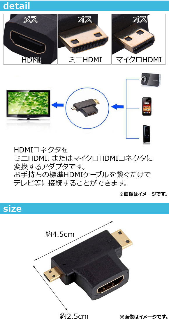 AP HDMI変換アダプター マイクロHDMI...の詳細画像1