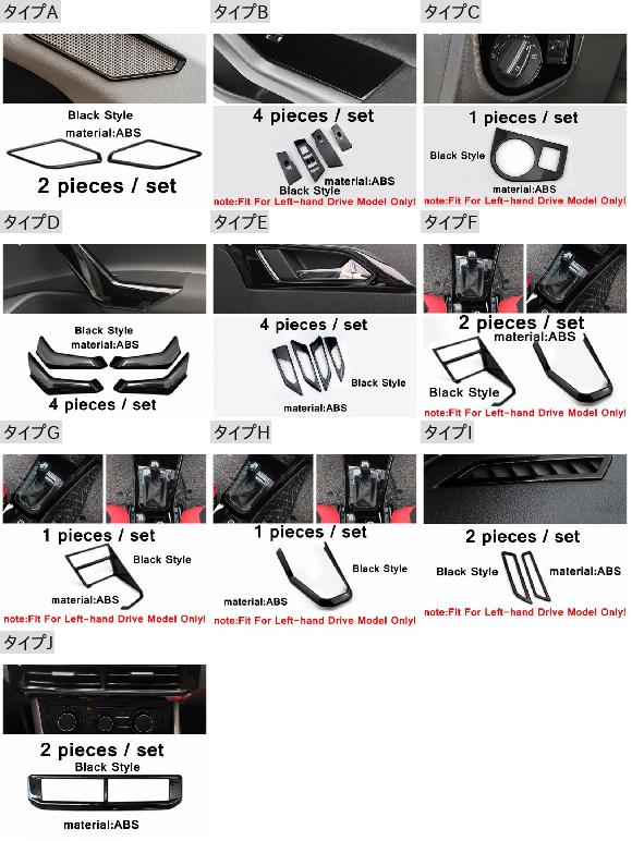 ブラック インテリア ワーニング ライト ランプ スイッチ/ドア ハンドル アームレスト パネル カバー トリム 適用: VW タイプH AL-PP-3941 AL