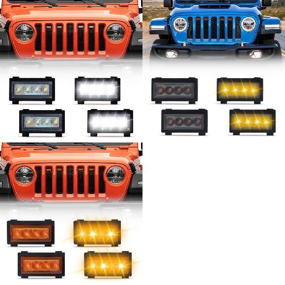 4ピース LED グリル ライト 適用: ジープ/JEEP ラングラー JL 2018 