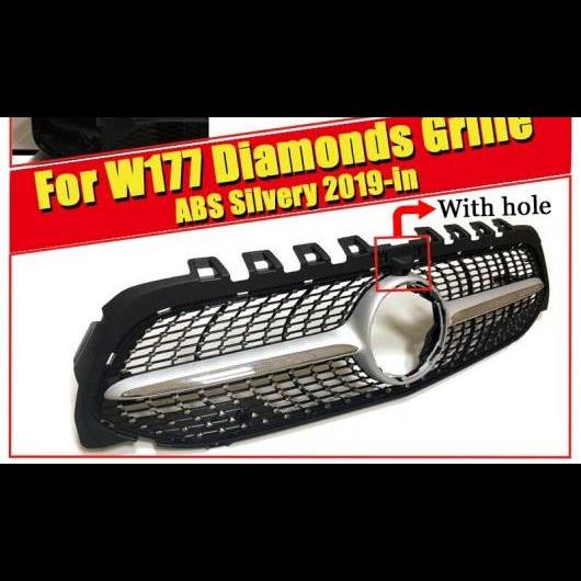 適用:Aクラス W177 ダイヤモンドグリル スタイル ABS シルバー A180 A200 A250 カメラホール スポーツ フロント バンパー グリッド 2019 AL-EE-0326 AL