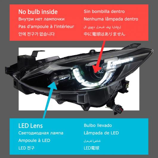 ヘッド ランプ 適用: MAZDA3 アクセラ LED ヘッドライト 2014-2016 ヘッドライト MAZDA3 DRL ウインカー ハイ バルブなし インサイド AL-OO-8147 AL