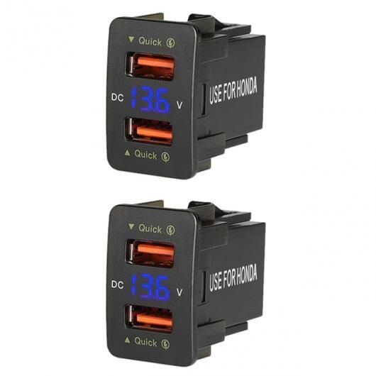 2ピース 36W チャージャー QC3.0 デュアル USB チャージャー ブルー 電圧 防水 携帯電話 チャージャー 適用:ホンダ ブラック AL-SS-2810 AL