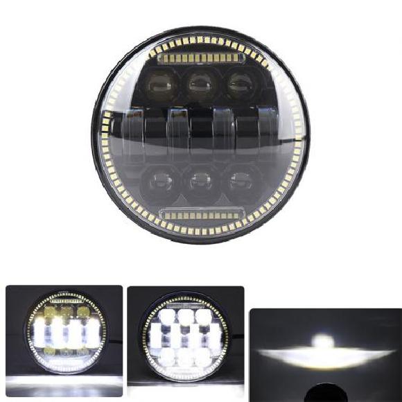 5.75インチ オートバイ プロジェクター LED ヘッドライト イカリング ホワイト DRL エンジェル アイ 1ピース 66W ブラック AL-KK-2544 2輪 AL