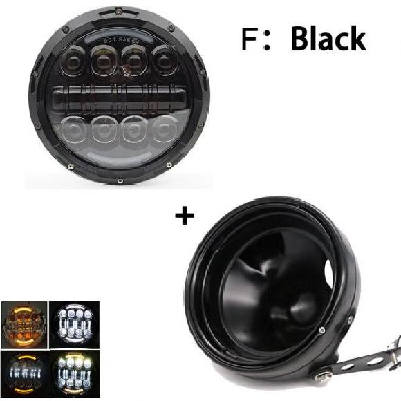 7インチ 80W ドット オートバイ ヘッドランプ エンジェル アイ LED ヘッドライト 7インチ シェル ハウジング 1セット 80W ブラック AL-KK-2649 2輪 AL