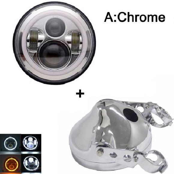 7インチ 80W ドット オートバイ ヘッドランプ エンジェル アイ LED ヘッドライト 7インチ シェル ハウジング 1セット 60W4 ブラック AL-KK-2649 2輪 AL