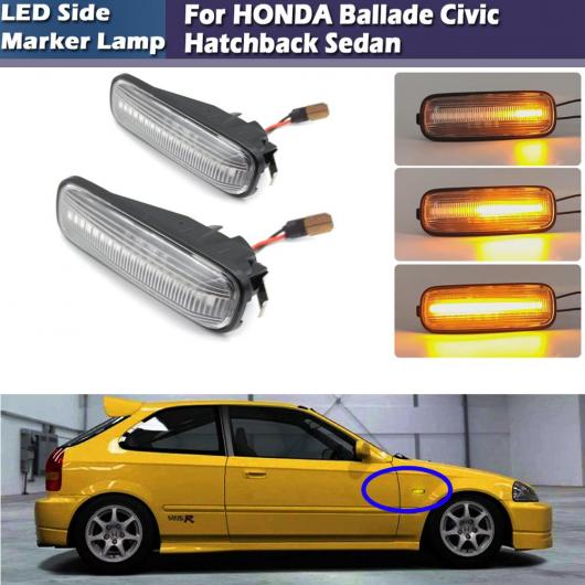 2ピース クリア レンズ ダイナミック アンバー LED サイドマーカー ライト ターンシグナルライト 適用: ホンダ シビック 96-00 バラード AL-MM-5835 AL