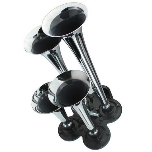 ユニバーサル 150.2DB トランペット シルバー スーパー ラウド クローム メッキ 亜鉛 合金 4-トランペット エア ホーン キット 適用: 列車 車両 AL-RR-4937 AL