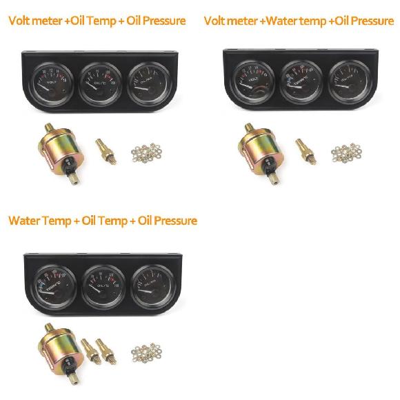 DC 12V 52mm トリプル キット オイル 温度 ゲージ + ウォーター 温度 ゲージ ＆ オイル プレッシャー ゲージ センサー 3 イン タイプA〜タイプC AL RR 6658 AL : 505776030 : オートパーツエージェンシー 4号店