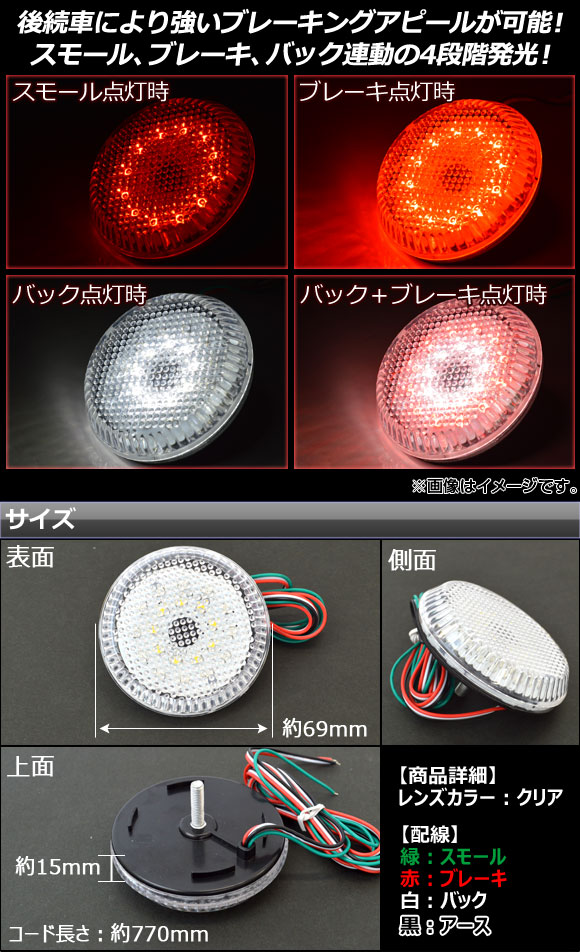 LEDリフレクター ニッサン セレナ RX/RS (ライダー非対応) 2005年〜2010年 クリアレンズ 4段階点灯 丸型 入数：1セット(左右) AP-REF-019｜apagency4｜02