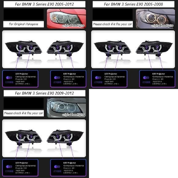 適用: BMW 3シリーズ E90 ヘッドライト 2005-2012 LED プロジェクター ハロゲン〜2009-2012 1ペア ヘッドライト SR-DD-3542