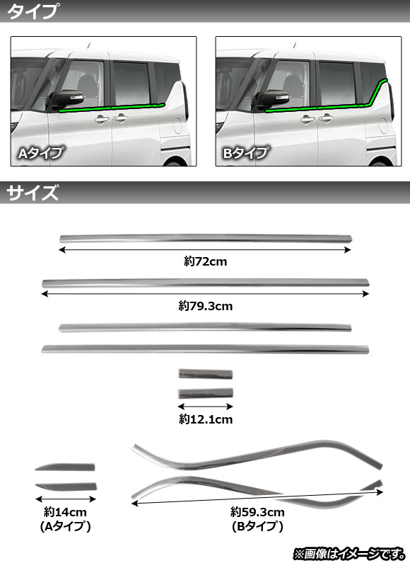 ウインドウトリム ニッサン ルークス/ハイウェイスター B40系 2020年03月〜 鏡面シルバー ステンレス製 Aタイプ｜apagency5｜02