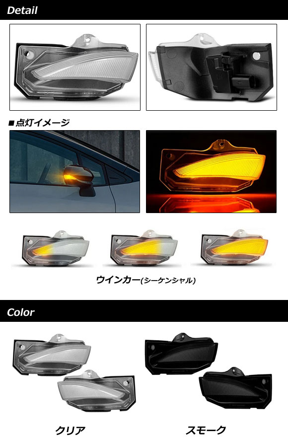 オートパーツエージェンシー LED流れるドアミラーウインカーレンズ 