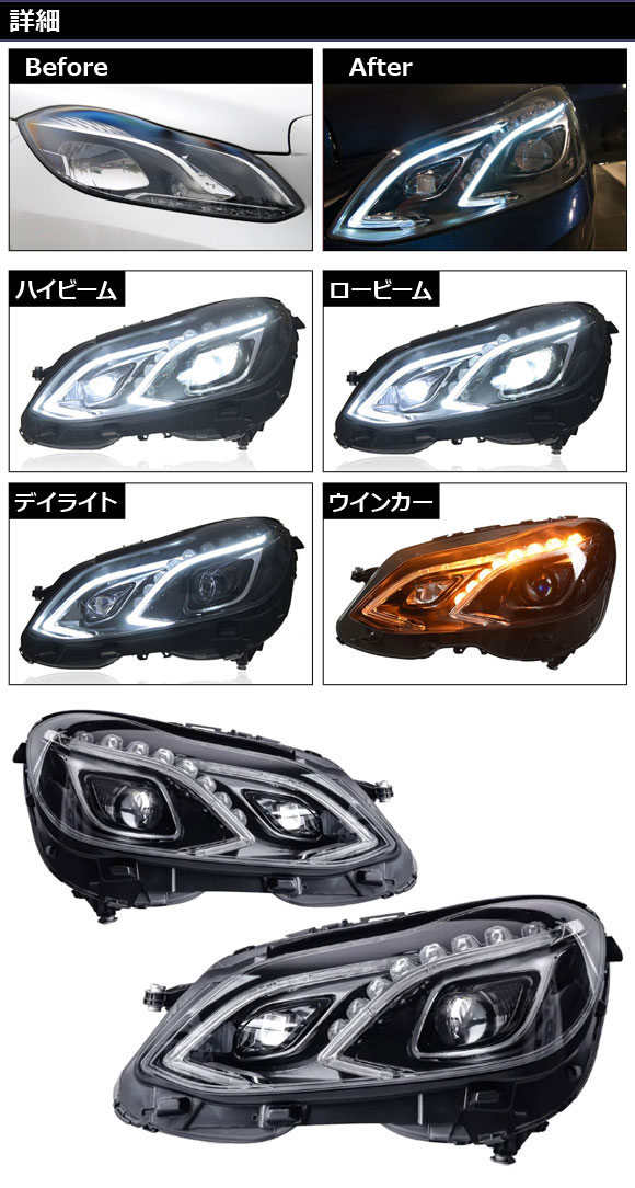 LEDヘッドライト メルセデス・ベンツ Eクラス W212 後期 ハロゲン仕様車用 2013年05月〜2016年07月 クリアレンズ 左ハンドル用の画像