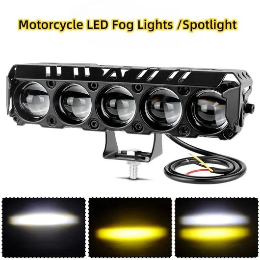 5 レンズ オートバイ 28W 3570 LED スポットライト ホワイト イエロー ハイ ロー ビーム ヘッドライト 補助 ドライビング ランプ 2ピース…の画像
