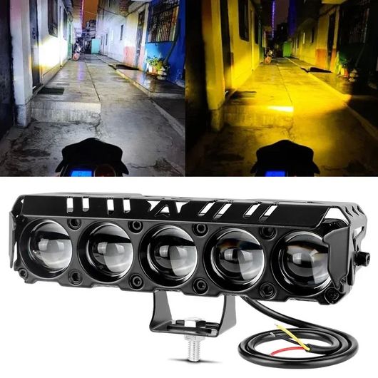 5 レンズ オートバイ 28W 3570 LED スポットライト ホワイト イエロー ハイ ロー ビーム ヘッドライト 補助 ドライビング ランプ 2ピース…の画像