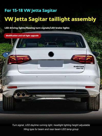 当てはめる: VW ジェッタ サギター テールランプ 2015-2018 ジェッタ LED 尻っ方 照明ランプ 活動的 ターンシグナルライト 赤いこと・噴煙 …
