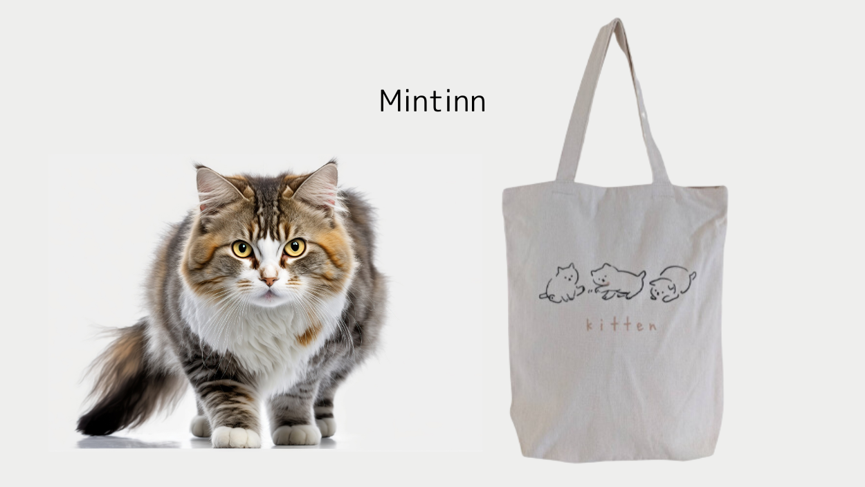 Mintinn A4縦型トートバッグ 21126 こねこ キナリ 猫柄 : 銀座
