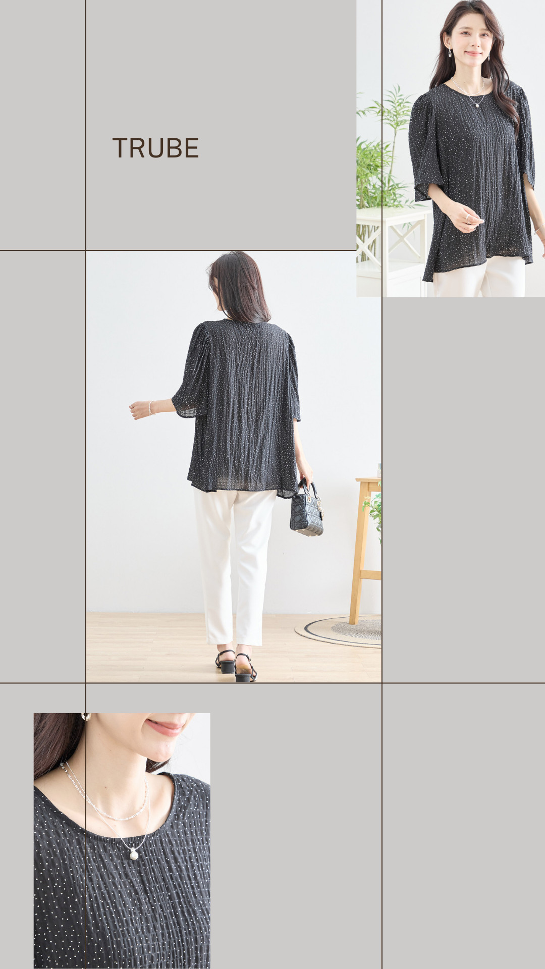 TRUBE ミニドット柄チュニックブラウス【M~L】ブラック : 銀座
