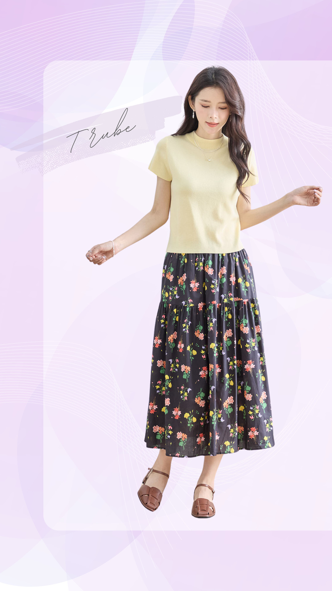 TRUBE TRUBE【2025新作】【M〜L】綺麗な花柄プリントティアード
