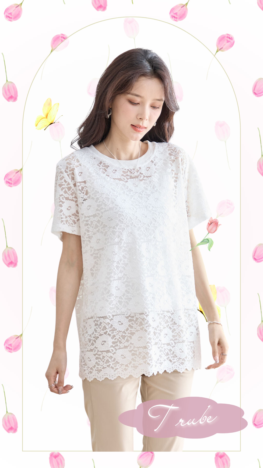 TRUBE クラシカルフローラルレーストップス【M~L】ホワイト : 銀座