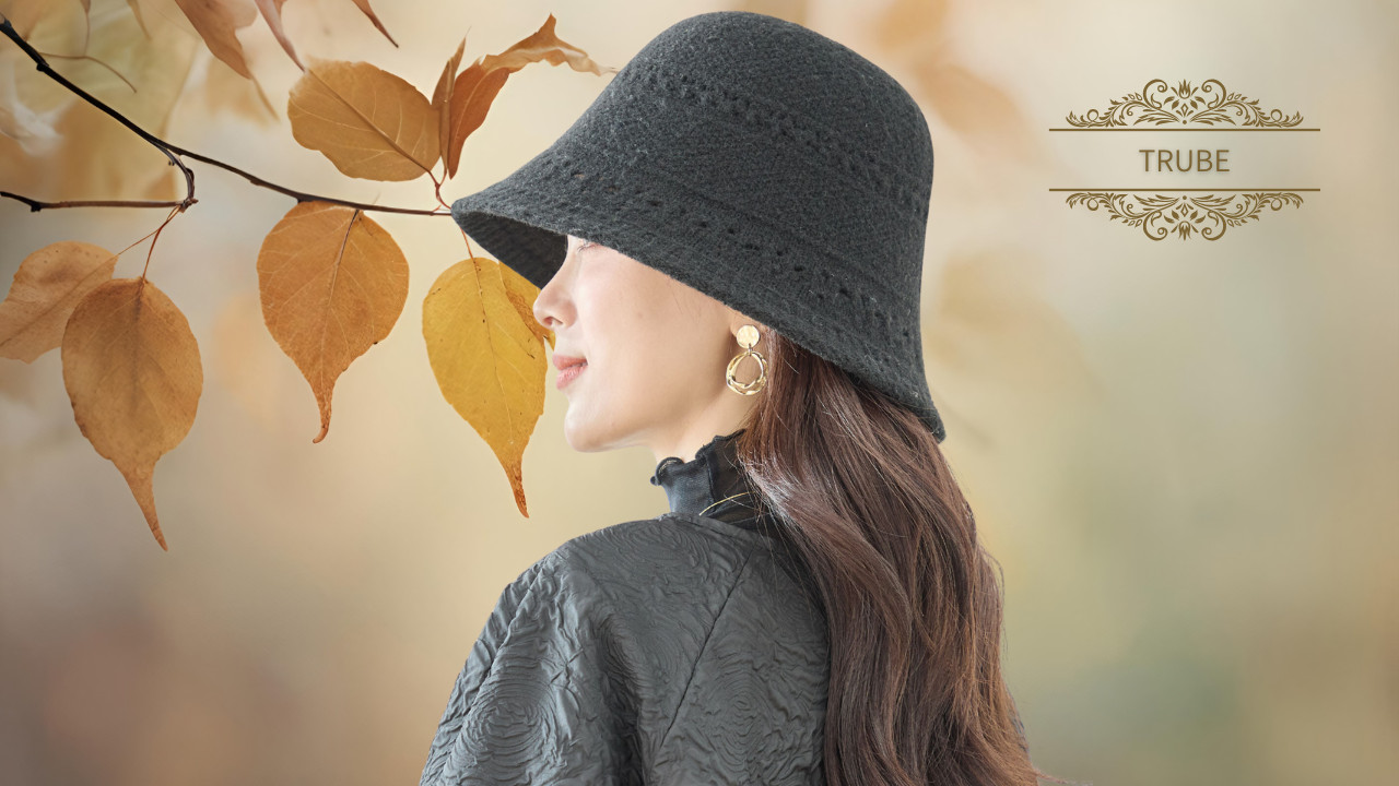 TRUBE バケットハット 透かし編みニットバケットハット ブラック