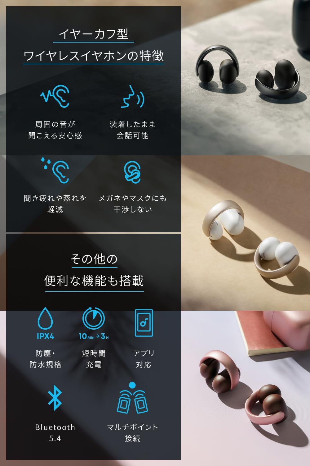 Anker アンカー ワイヤレスイヤホン イヤーカフ型 Soundcore