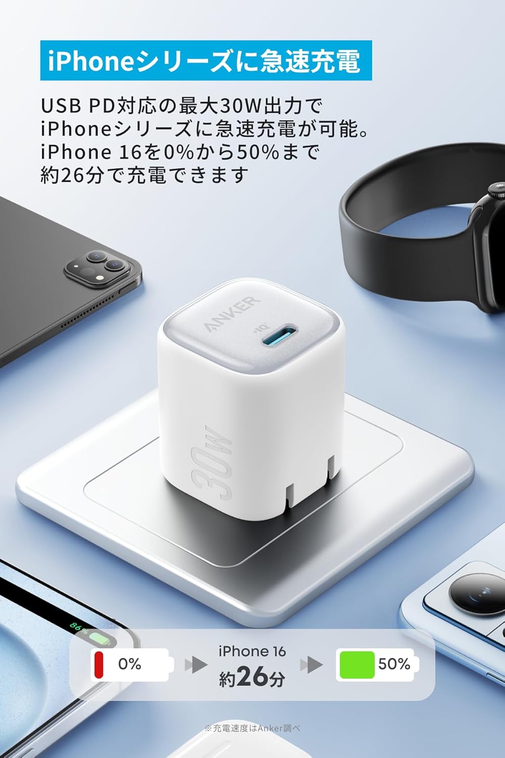 Anker Charger (20W, 2-Port) with USB-C ＆ ケーブル (20W USB