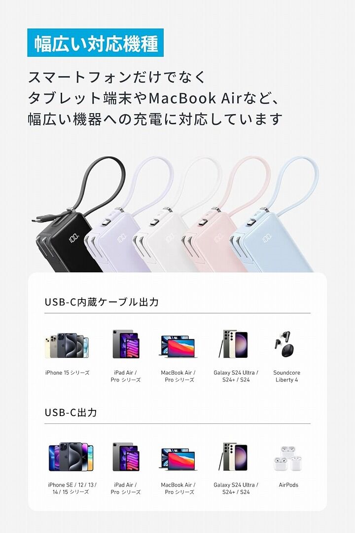 Anker Power Bank (10000mAh, Fusion, Built-In USB-C ケーブル