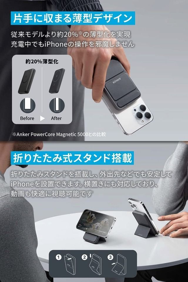 Anker 622 Magnetic ワイヤレス充電対応モバイルバッテリー MagGo ブラック アンカー マグネティック コンパクト  :4571411196577:AppBank Store - 通販 - Yahoo!ショッピング