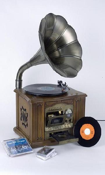 蓄音機型レコードプレーヤー(カセット・CD・ラジオ付）Berliner 