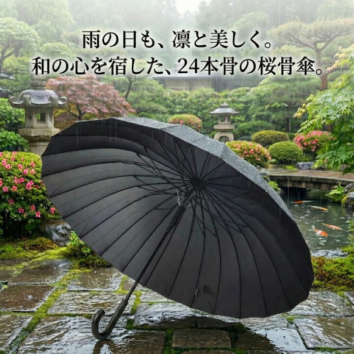雨の日も凛と美しく 和モダン 24本骨桜骨仕様 シンプル無地 長傘