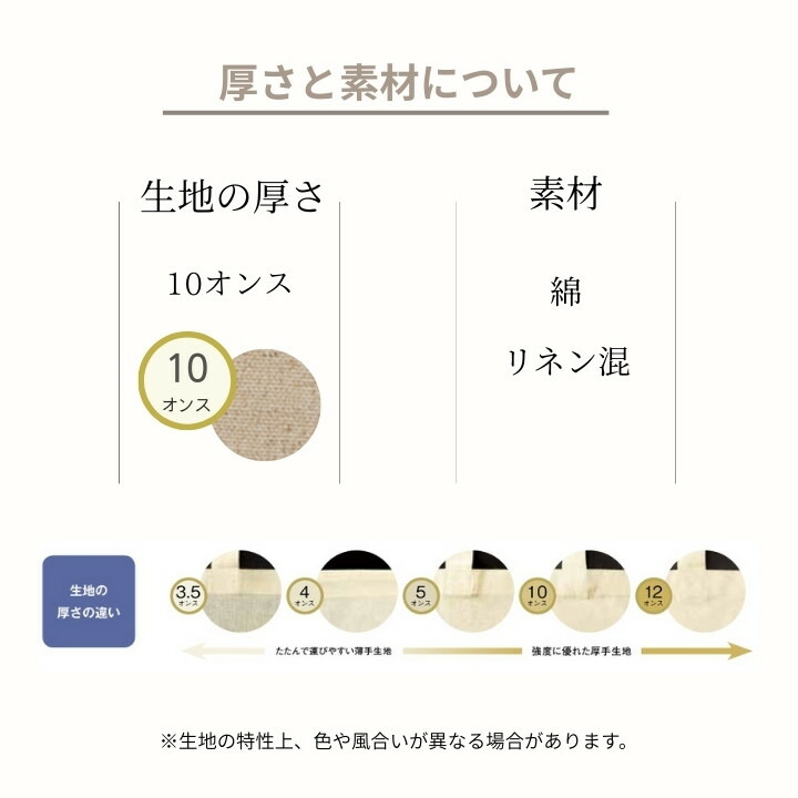 生地の厚さ10オンス 綿リネン混 中厚手?厚手のしっかり生地 ハリがあり軽量 キャンバス調