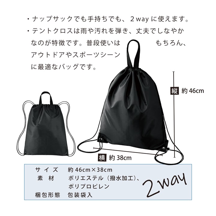 製品寸法46cm×38cm 素材テントクロス 2WAYナップサック