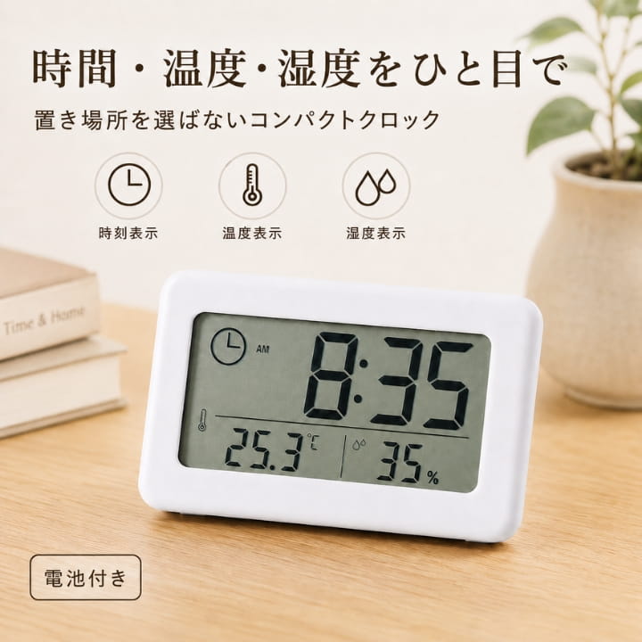 デジタル時計 温湿度計 RL44049 置き掛け兼用時計 時刻 温度 湿度を一
