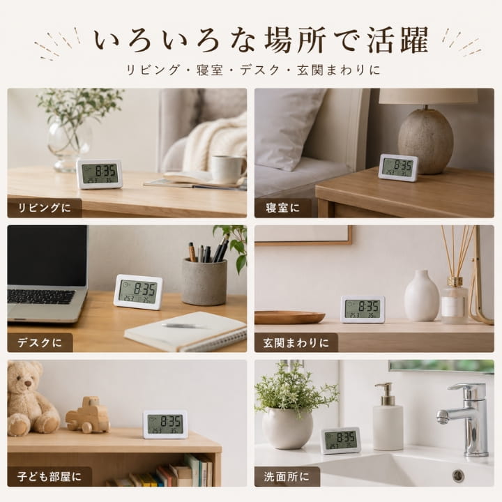 リビング 寝室 デスク 玄関 子ども部屋 洗面所で使える置き掛け兼用時計