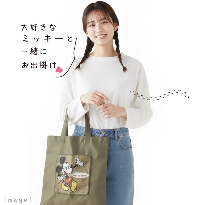 ✨新品未使用✨COACH 折りたたみエコバッグ トートバッグ ポーチ付き ディズニー ミッキー＆ドナルド エコバッグ フラットトート 折りたたみ