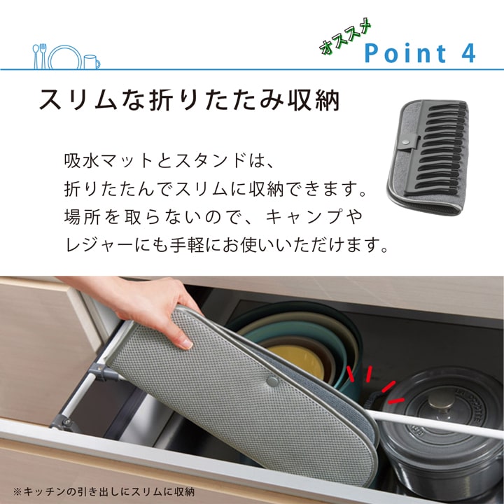 スリム収納 折りたたみ式水切りマット キッチン引き出し収納可