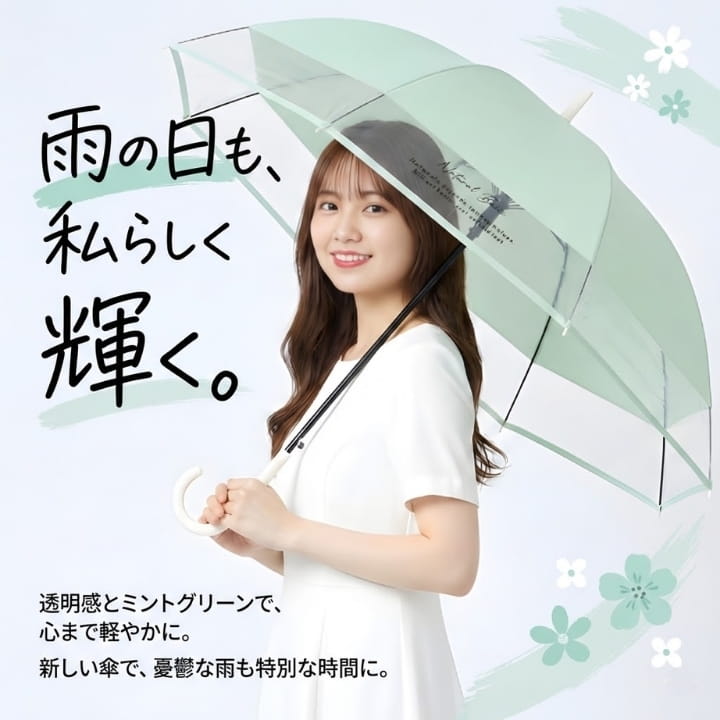 ミントカラー 透明感 カジュアルビニール傘 雨の日も私らしく 視界が見やすい くすみカラー ワンタッチ ジャンプ式