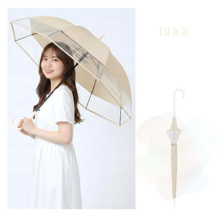 ベージュ Beige ビニール傘 長傘 透明感 きれいめ カジュアル Jハンドル ロゴ入り レディース雨傘