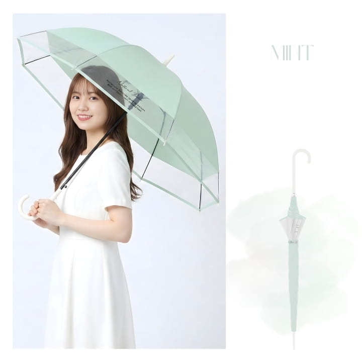 ミント Mint ビニール傘 長傘 透明感 くすみグリーン おしゃれ レイングッズ 旅行 テーマパーク