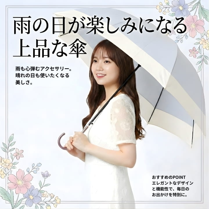 涼風 91cm×122cm 残り僅か【レディース日傘】涼風(すずかぜ)-折りたたみ-ペールグレー