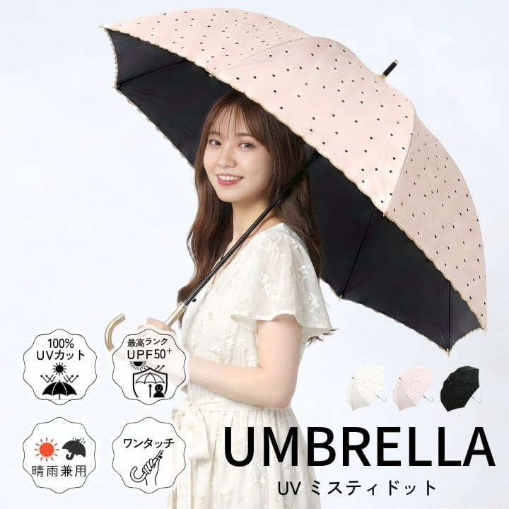 ガ*ス様 Ado 人目を避ける口実に 傘　晴雨兼用　日傘　雨傘　黒　バラ柄 UVカット 晴雨兼用日傘 長傘 レディース ドット柄 ミスティドット 大判
