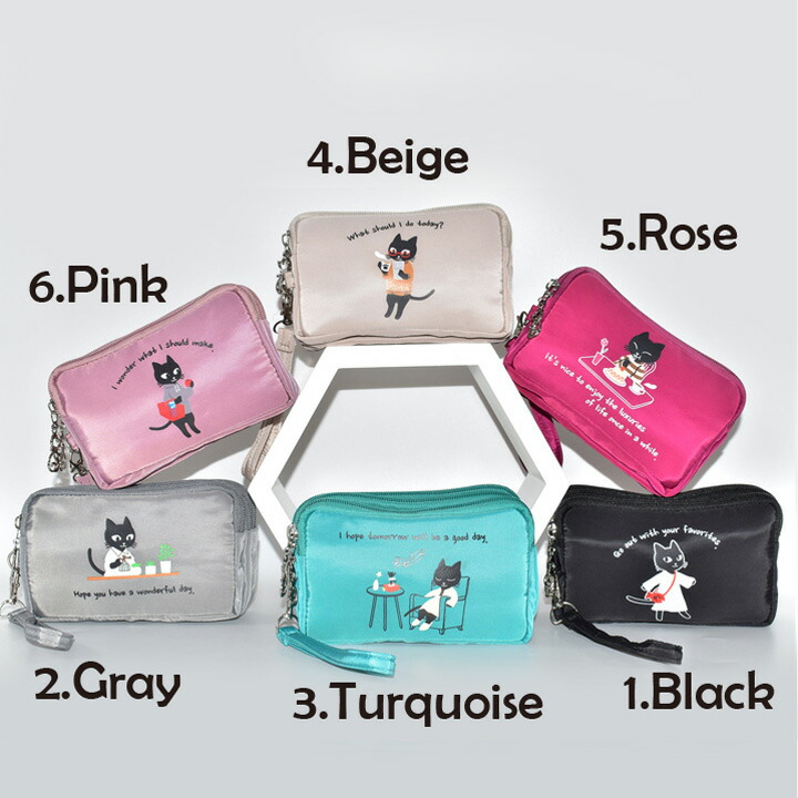 黒猫ポーチ コスメや小物を整理できるコンパクトサイズのポーチ