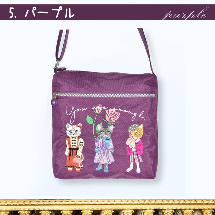 猫刺繍ショルダーバッグ レディース 斜め掛け 軽量 大容量 多機能