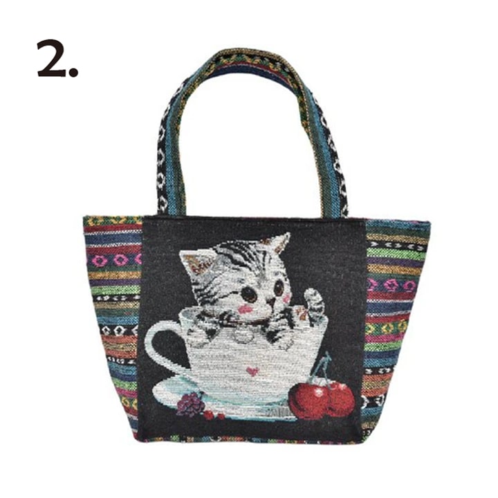 ネコ ゴブラン織り トートバッグ レディース 舟形 軽量185g 大容量